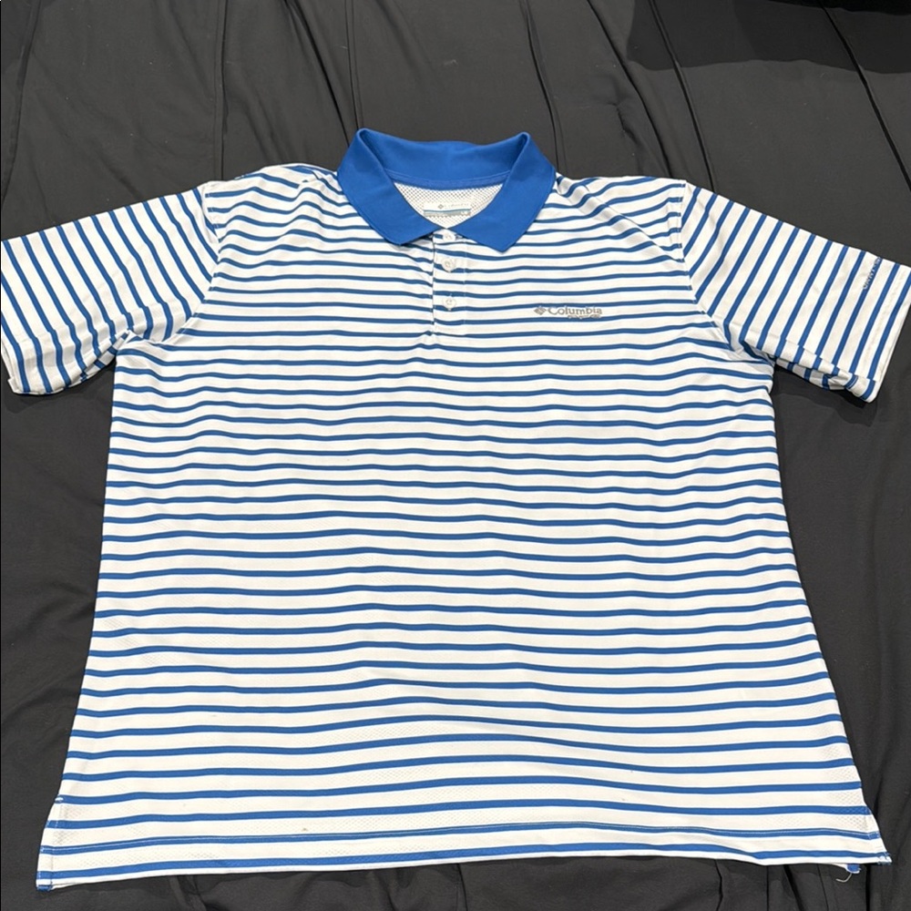 COLUMBIA Blue and White Striped Polo Shirt